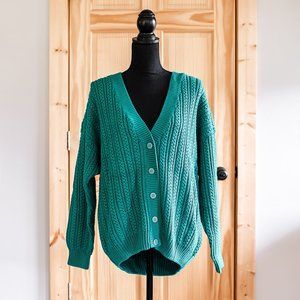 VINTAGE All Week Long Knit Button Down 100% Cotton Long Sleeve Cardigan Teal XL